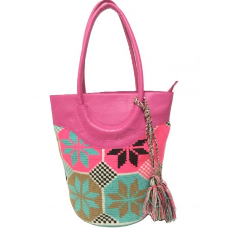 Bolso Wayuu Clasico con Cuero